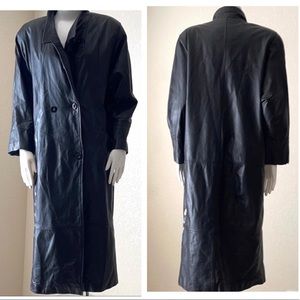 Charles Klein Vintage Leather Black Long Coat S/M